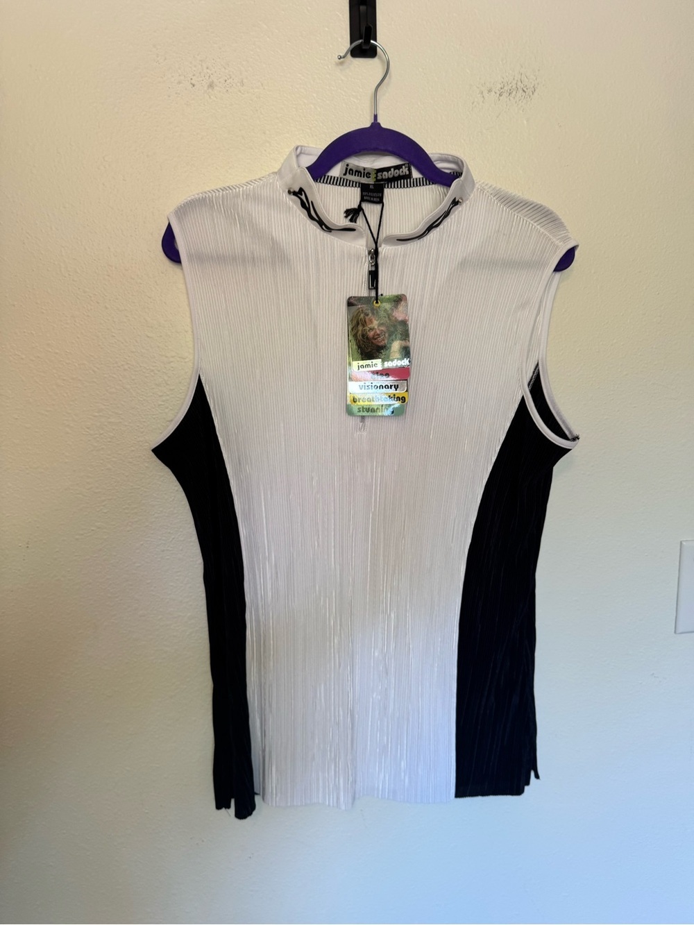 NEW Jamie Sadock Mock Neck Sleeveless Top Golf Athletic White Black XL NWT